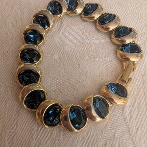RARE Vintage Joan Rivers Gold Plated Signed Blue Crystal Bracelet
